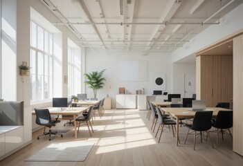 Fototapeta premium Scandinavian Style with Clean Lines Pale Wood Accents Creates a Bright and Inviting Environment for Collaboration