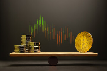 Investment comparison between cryptocurrency and cash, showing risk and balance in digital asset portfolio