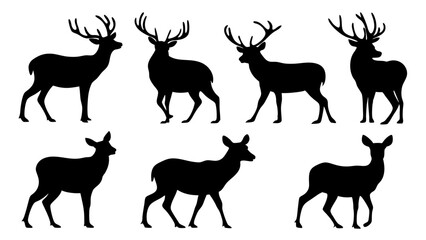 set of deer silhouette design vector art illustration