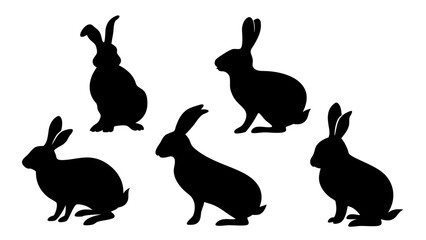 set of rabbits silhouette vector on tranparent background