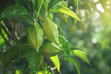 Ultra Hd Visual of Fresh Green Carambola on Tree