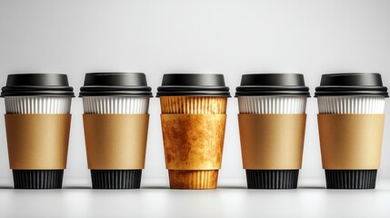 Five coffee cups with one distinctive cup