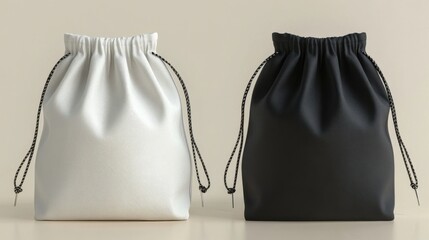 Blank drawstring bags mockup white and black