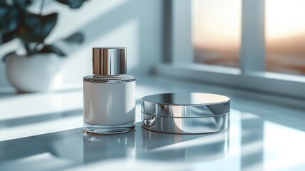 Elegant skincare products on marble surface