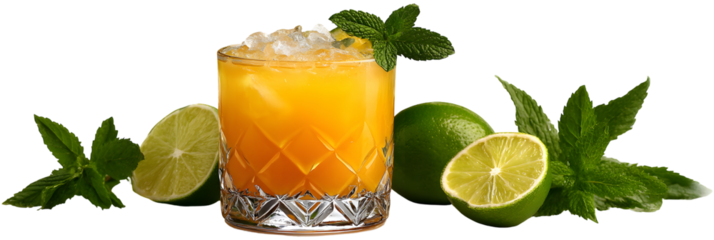 Refreshing Mai Tai Cocktail with Ice, Lime, and Mint Leaves