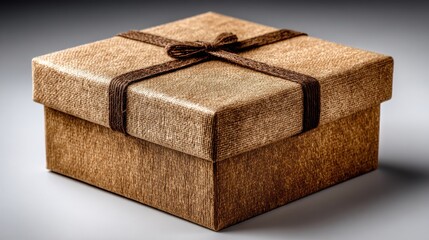 Square brown gift box with brown twine bow