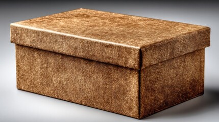 Brown linen textured gift box on white background