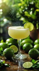 Refreshing lime margarita cocktail with salted rim