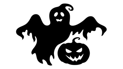 Silhouette of halloween ghost holding a jack-o-lantern pumpkin