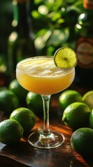 Refreshing lime margarita cocktail with zesty garnish