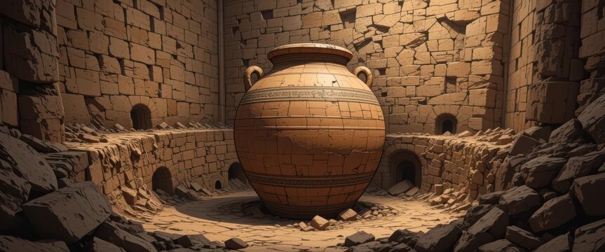  Roman Granary A Colossal Dolium Unearthed, Textured Clay, Ancient Roman Site, Warm Earth Tones, Archaeological Artistic