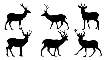set of deer silhouette design vector art illustration