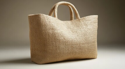 Beige woven tote bag on neutral background