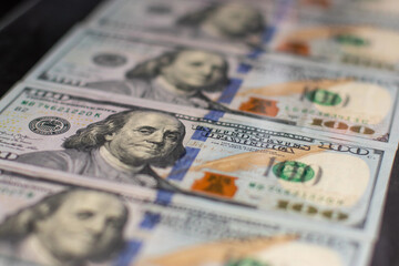 Dollars Closeup Concept. American Dollars Cash Money. One Hundred Dollar Banknotes.