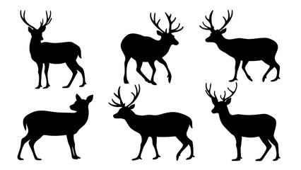 set of deer silhouette design vector art illustration
