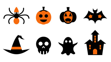 set of halloween icon vector on tranparent background