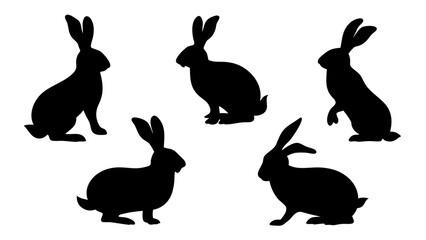 set of rabbits silhouette vector on tranparent background
