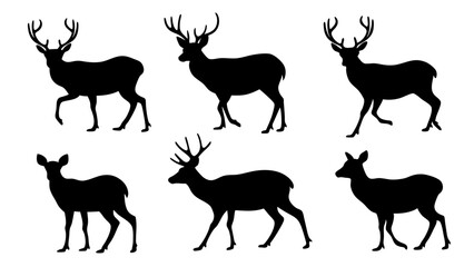 set of deer silhouette design vector art illustration