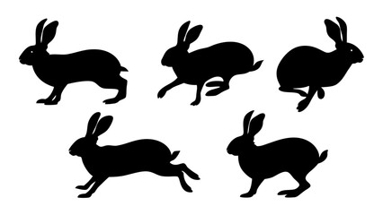 set of rabbits silhouette vector on tranparent background