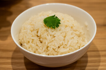 Steamed Rice Garnished with Cilantro Leaf