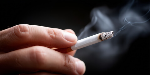Close-Up of Hand Extinguishing Cigarette with Rising Smoke
