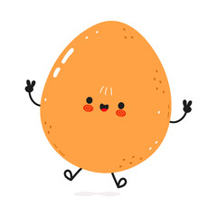 A cheerful cartoon Egg character giving the peace sign on a white background.