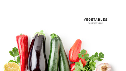 Summer seasonal mediterranean oriental vegetables photography isolated on white background