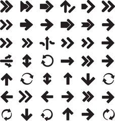 This vector arrow icon set offers a collection of black web symbols for direction and navigation design