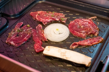 Korean BBQ Grilling Meat and Vegetables