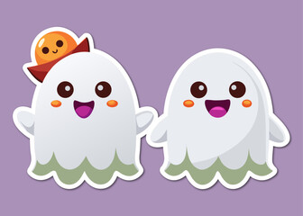 Halloween Ghos stickers. Halloween ghost with word - boo. Halloween stickers printable vector illustration 