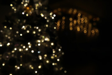 Christmas Tree Lights and Festive Holiday Bokeh Background, Warm Glowing Seasonal Atmosphere