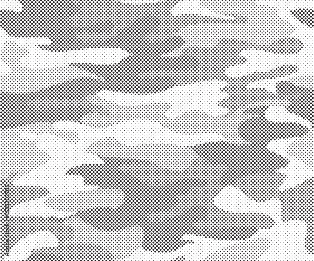 Poster Abstract halftone seamless camouflage pattern. Repeating digital dotted hexagonal camo military texture background. Abstract modern fabric textile ornament. Vector illustration.