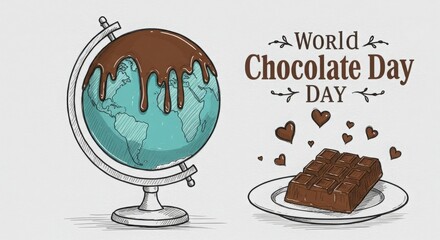 World chocolate day illustration globe melted chocolate bar