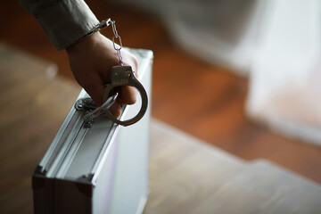 Businessperson Handcuffed to Briefcase - Concept of Corruption, Crime, and Financial Fraud