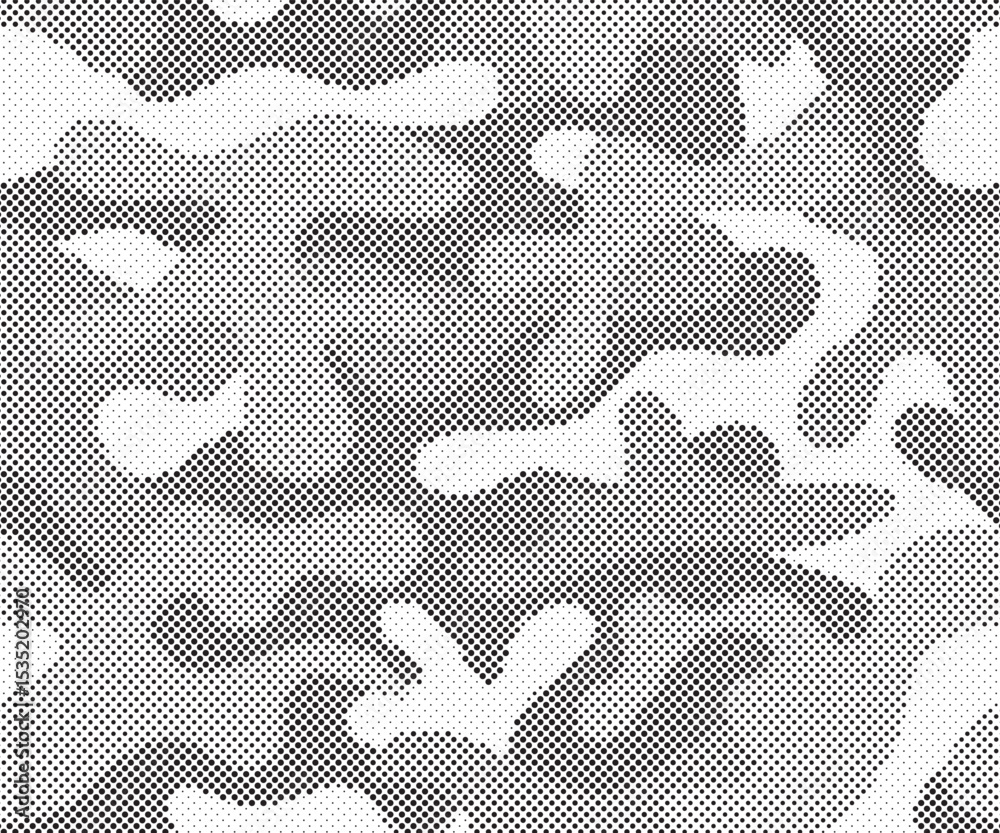 Aufkleber Abstract halftone seamless camouflage pattern. Repeating digital dotted hexagonal camo military texture background. Abstract modern fabric textile ornament. Vector illustration.