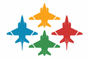 set of Fighter jet icon vector silhouette illustration isolated on white background