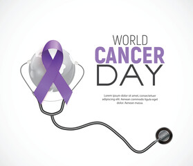 World Cancer Day concept with Lavender Ribbon. Vector illustration..eps