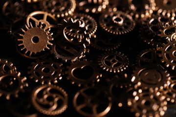 Intricate Close-up of Vintage Brass Clockwork Mechanisms and Gears