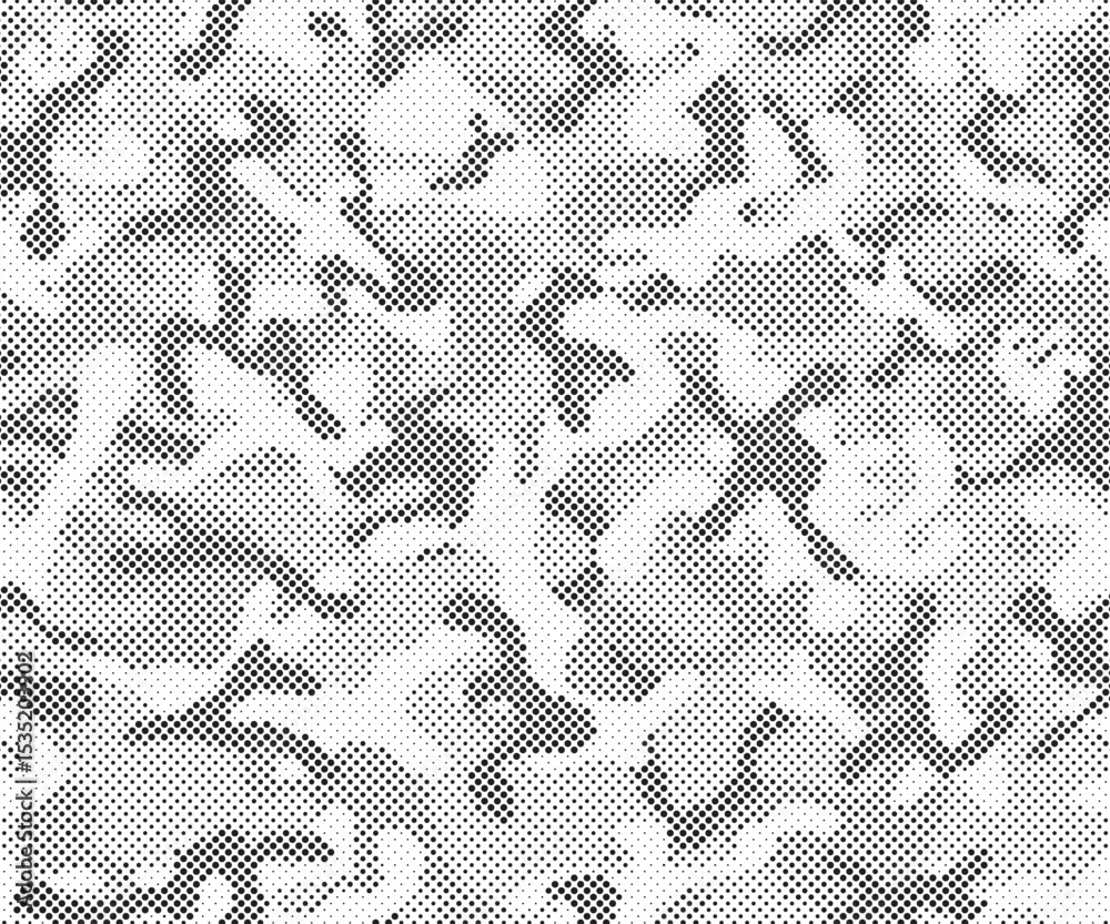 Aufkleber Abstract halftone seamless camouflage pattern. Repeating digital dotted hexagonal camo military texture background. Abstract modern fabric textile ornament. Vector illustration.