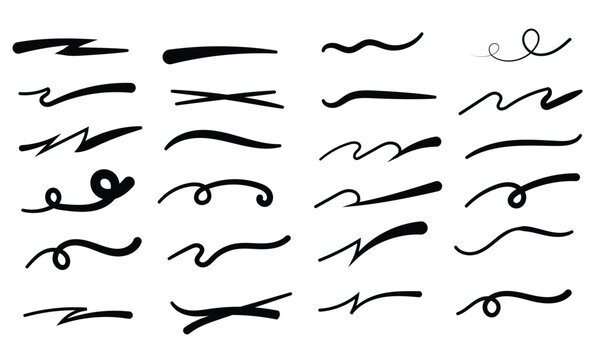 Squiggle brush scribble underline. swoosh brush underline set for accent. Vector illustration