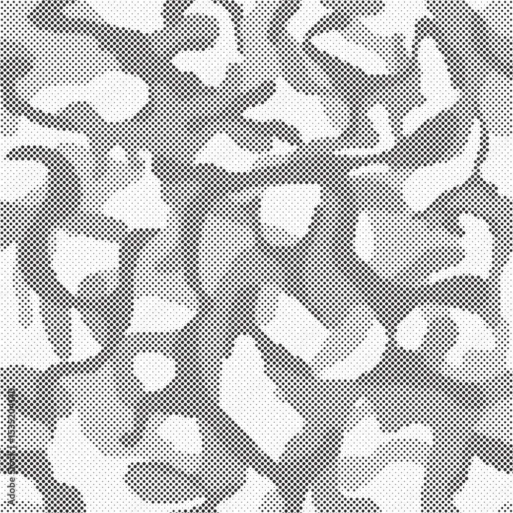 Poster Abstract halftone seamless camouflage pattern. Repeating digital dotted hexagonal camo military texture background. Abstract modern fabric textile ornament. Vector illustration.