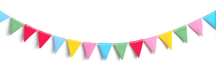 Obraz premium Colorful Bunting Flags Party Decoration Isolated on White