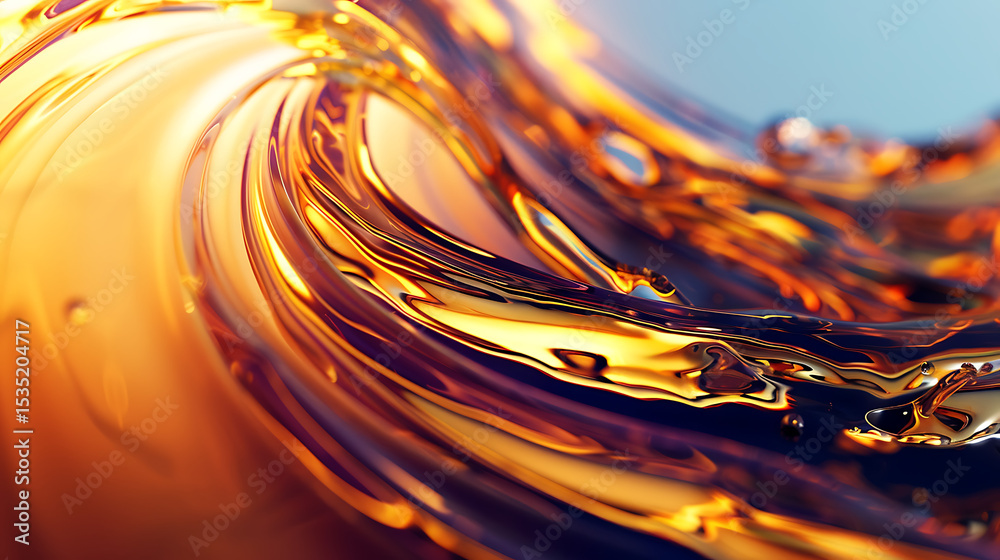 Leinwandbilder An abstract closeup of a golden liquid wave with dynamic motion, showcasing a smooth, shiny surface and creating a vibrant, artistic background with its fluid texture
