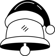 black and white illustration of a cartoon bell with a santa hat on top