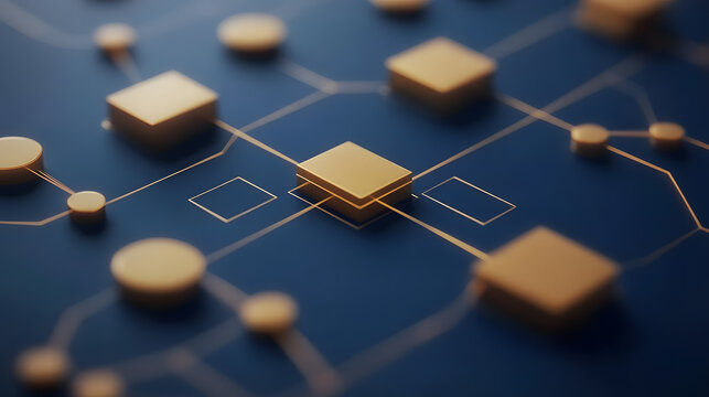 Interconnected Nodes and Cubes on a Blue Network Background