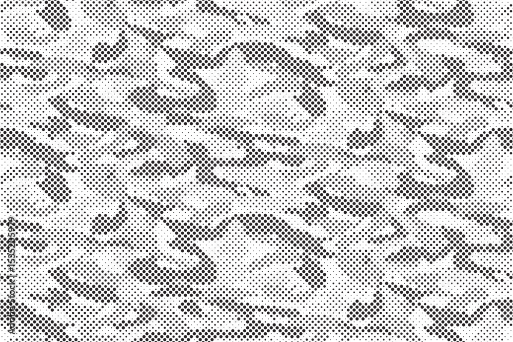 Poster Abstract halftone seamless camouflage pattern. Repeating digital dotted hexagonal camo military texture background. Abstract modern fabric textile ornament. Vector illustration.