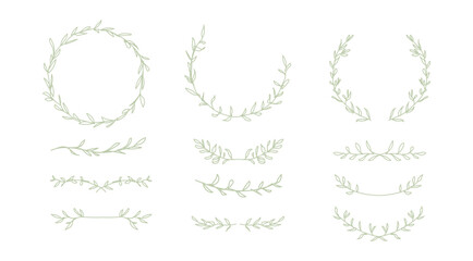 pastel vine decoration concept,botanical set hand draw styles clipart Set 7. Design for floral ornament cards, wedding style, Frames, borders, wreaths, leaves, cute, illustration, logo, woody vine © wannarat