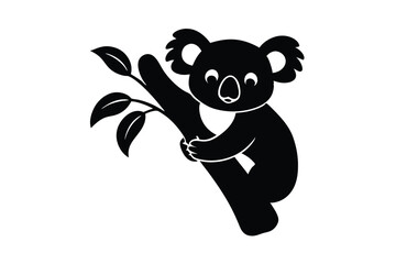 Cartoon koala hugging a tree branch vector art illustration