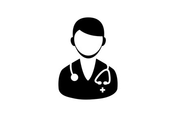 Doctor Icon. A male Doctor icon both wearing stethoscopes.The minimalistic black and white Doctors icon