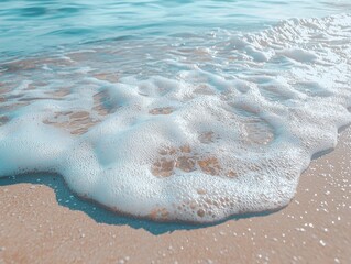 Clear sea water with white foam at the sandy beach